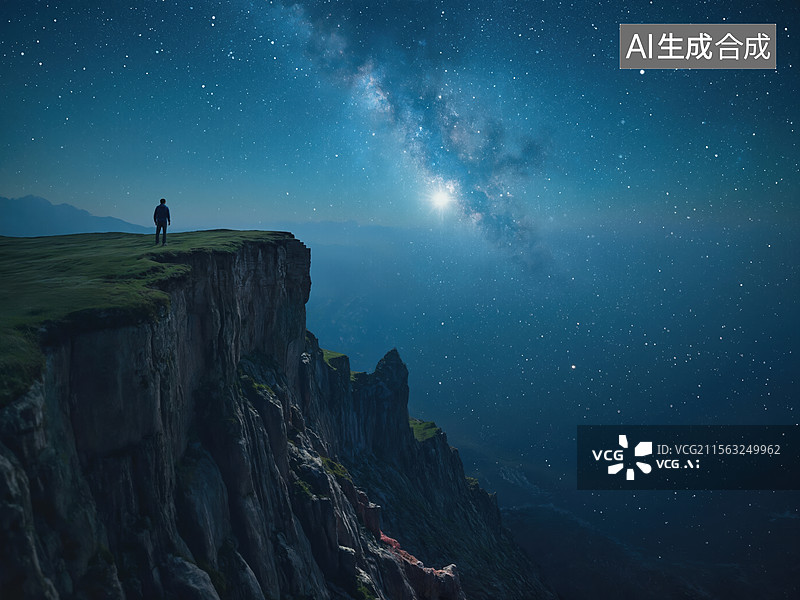 【AI数字艺术】星空下的思考图片素材