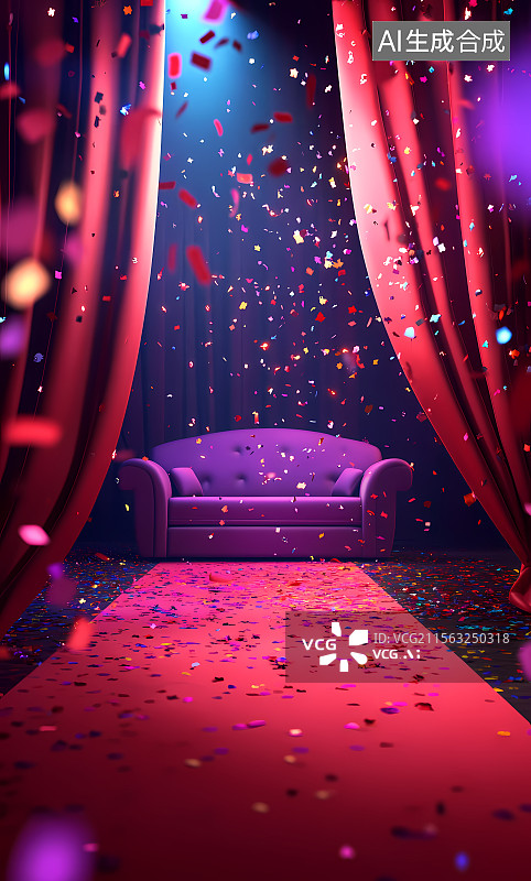 【AI数字艺术】舞台上的紫色沙发图片素材