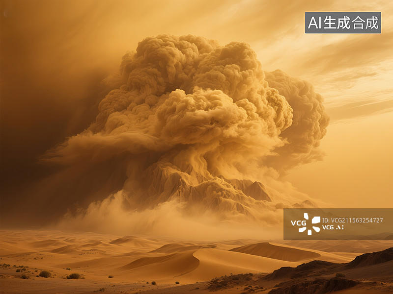 【AI数字艺术】沙漠中震撼的沙尘暴壮观景象图片素材