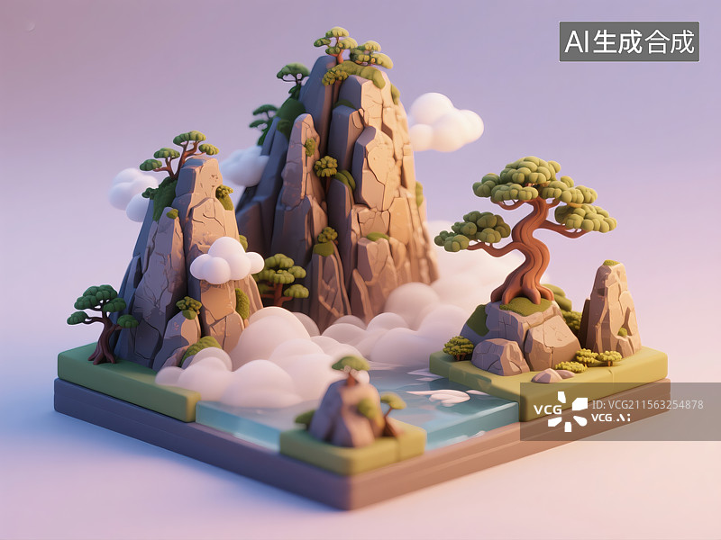 【AI数字艺术】卡通立体山水微缩景观图片素材