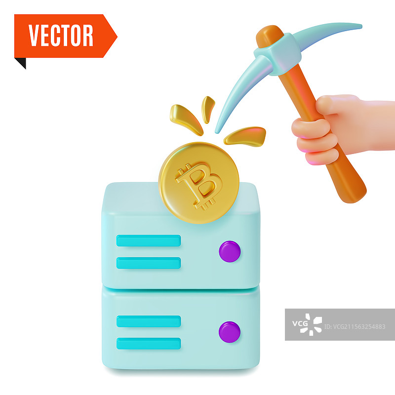 3D 加密货币挖矿概念，人手与之相结合图片素材