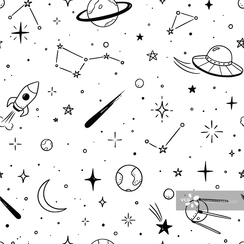 太空星系无缝图案手绘图片素材