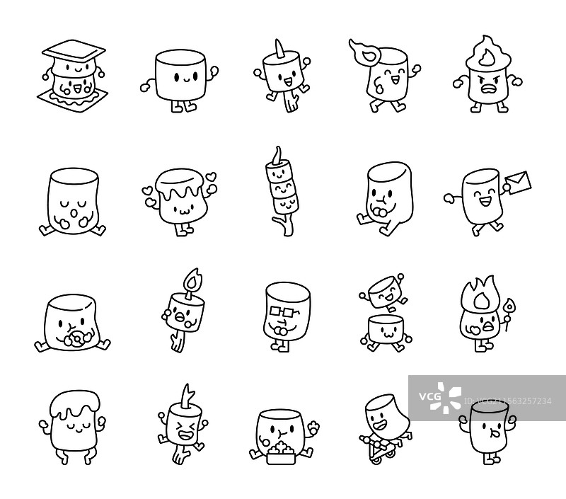 可爱角色的棉花糖套装图片素材