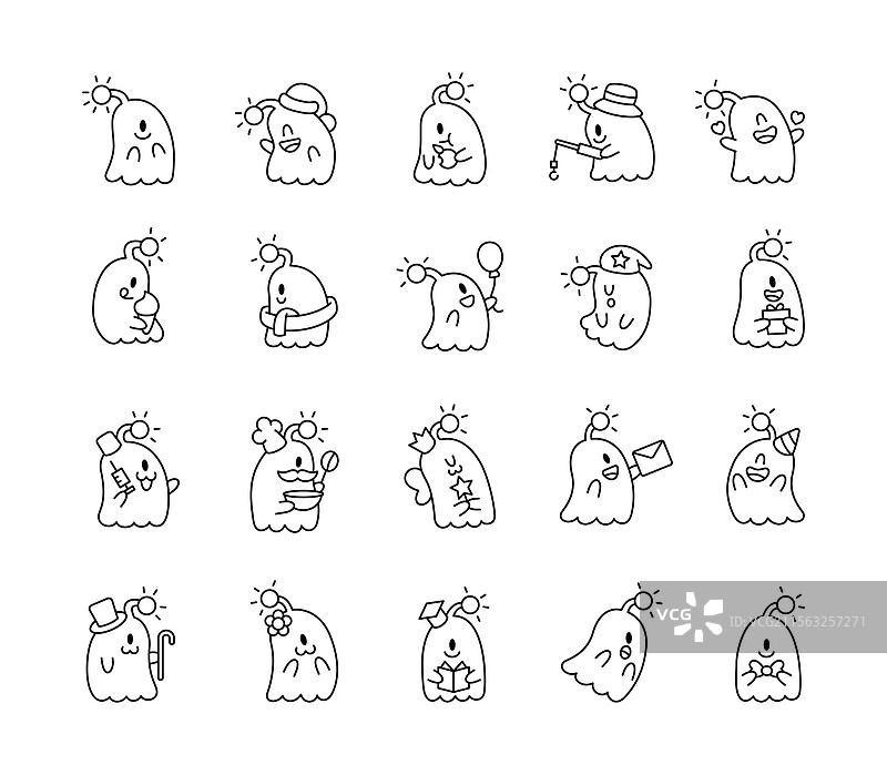 一组可爱的怪物卡哇伊角色图片素材