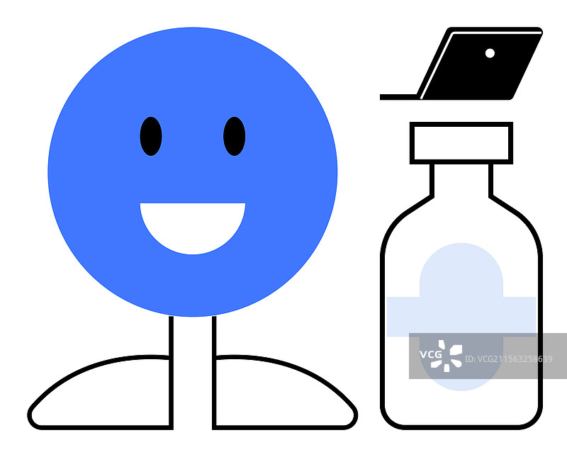 带有疫苗瓶和注射器的快乐面孔 - 健康图片素材