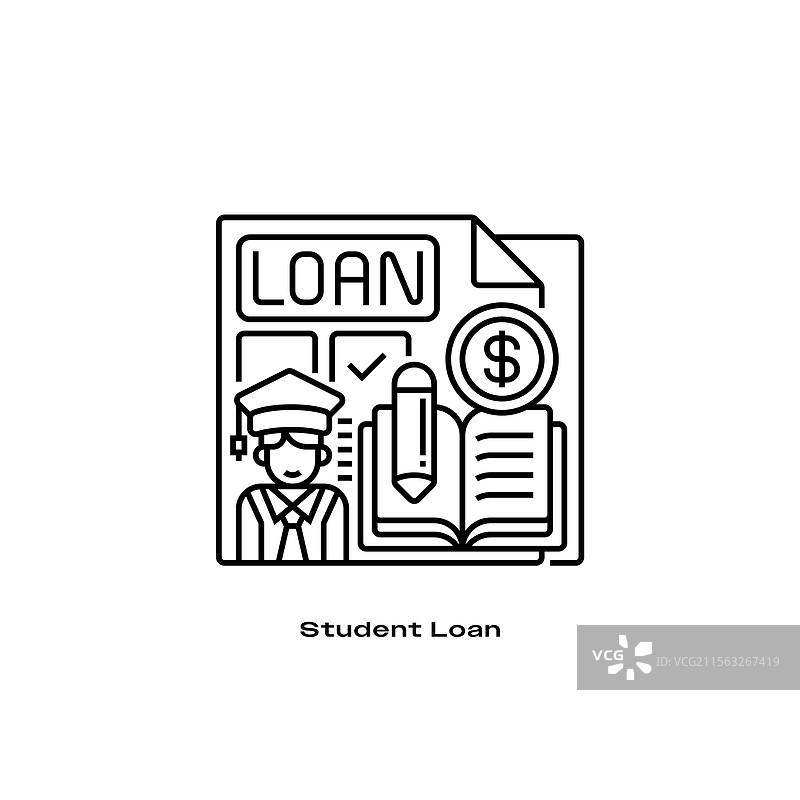 学生贷款线条图标线性风格标志图片素材