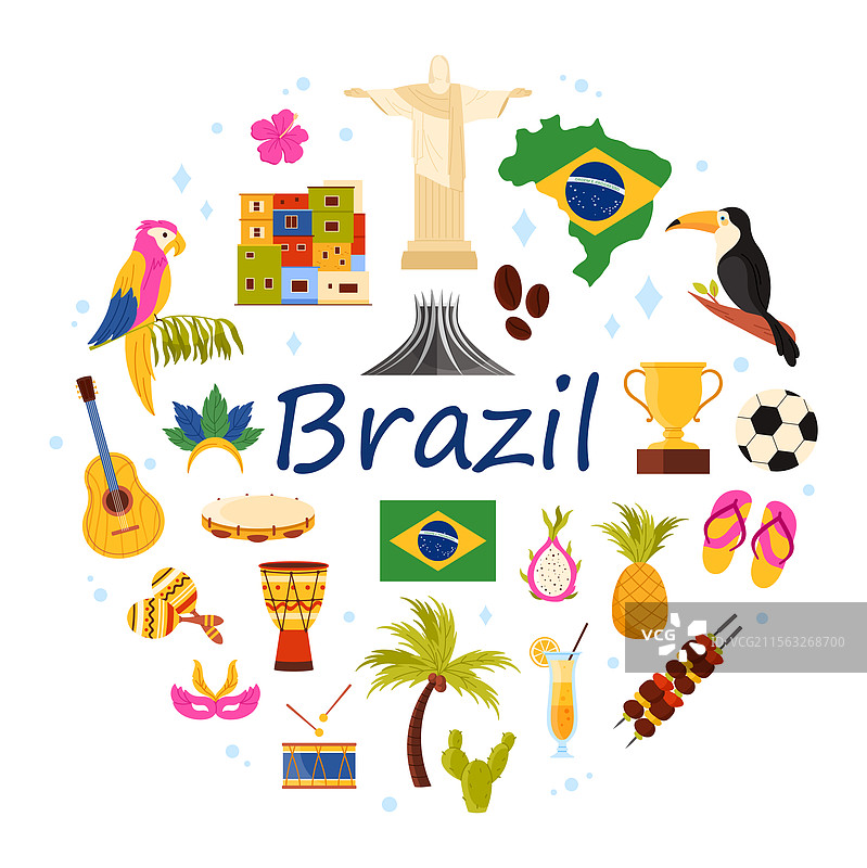 巴西文化元素和地标旗帜图片素材