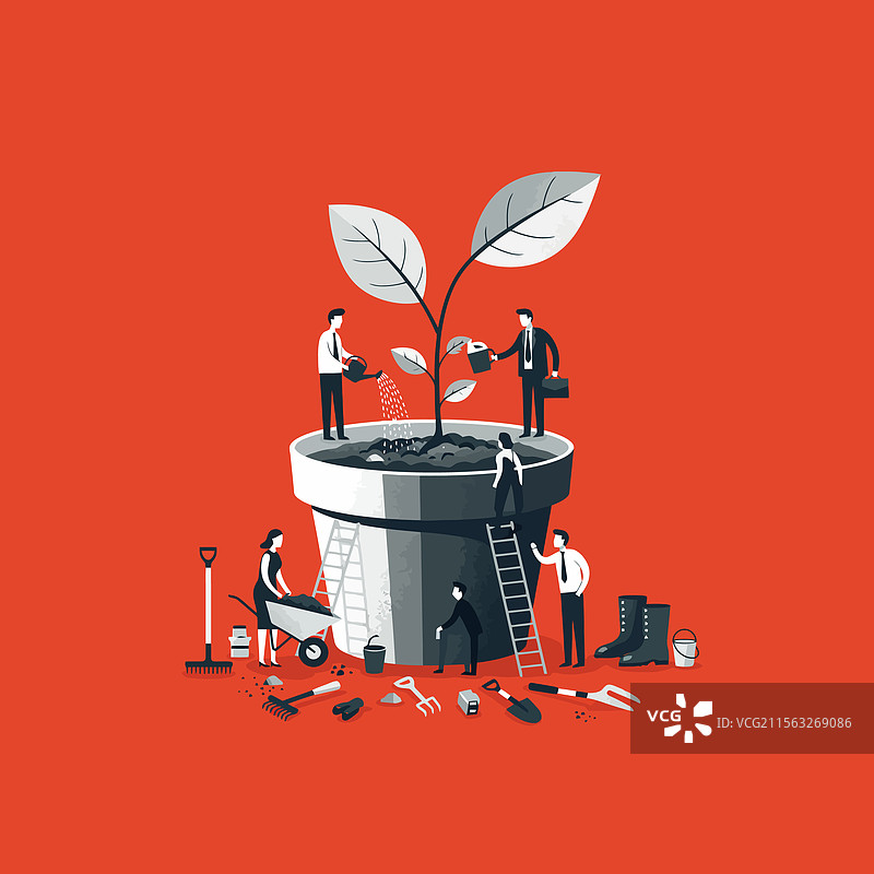 商业团队共同投资于植物的成长图片素材