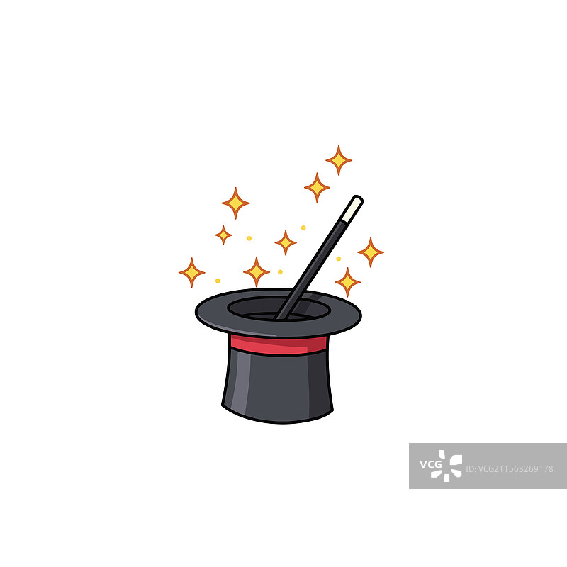 魔法帽与魔杖和闪烁星星的卡通图案图片素材