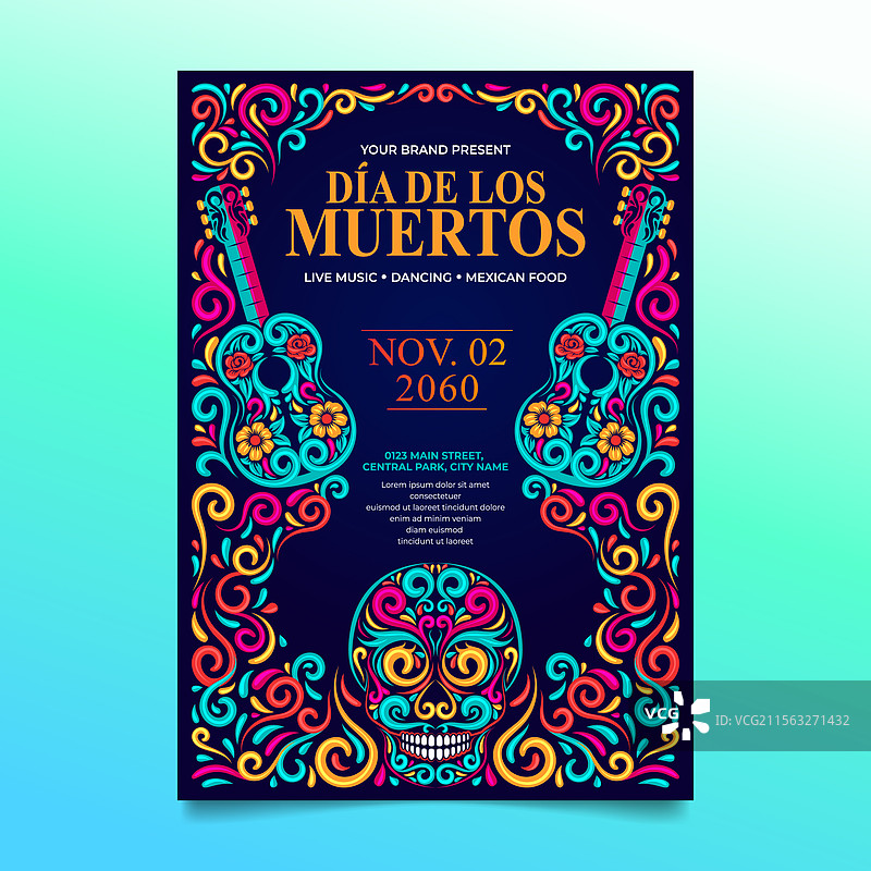 亡灵节宣传单 亡灵节糖骷髅图片素材