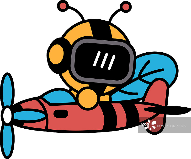 卡通蜜蜂在飞机上飞行图片素材