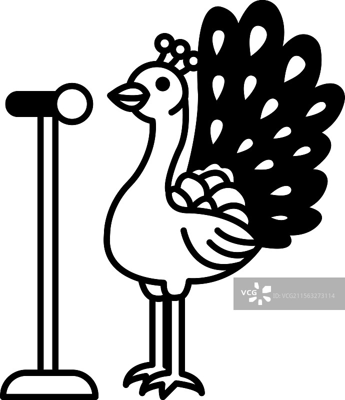 卡通孔雀站在麦克风旁边图片素材