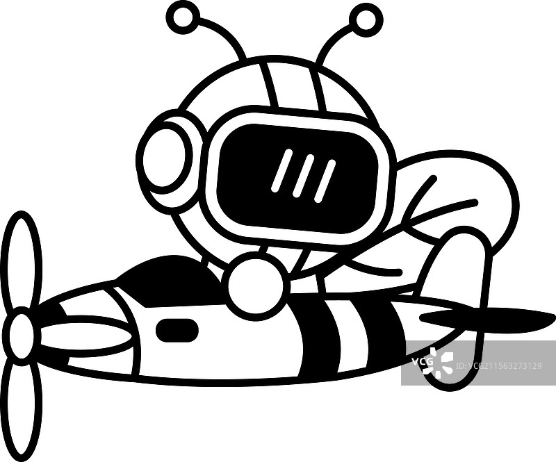 卡通蜜蜂在飞机上飞行图片素材