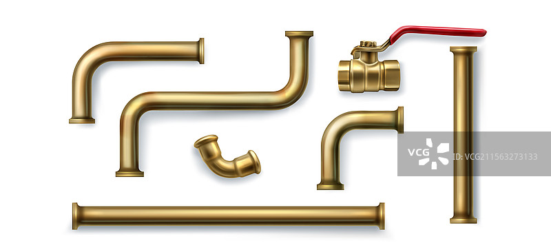 3D黄铜管道集合图片素材