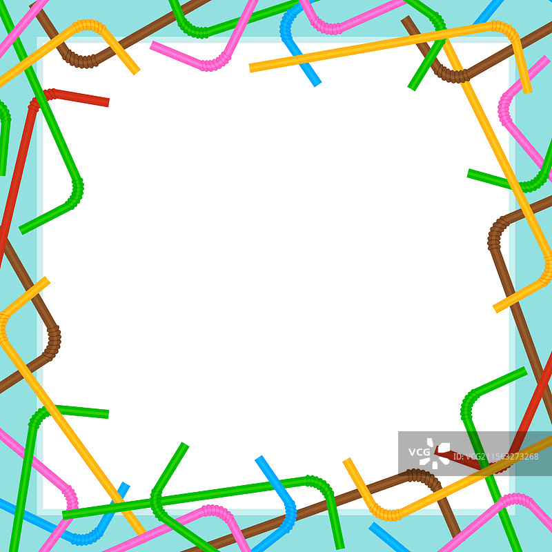 五彩缤纷的吸管横幅框架，背景为白色图片素材