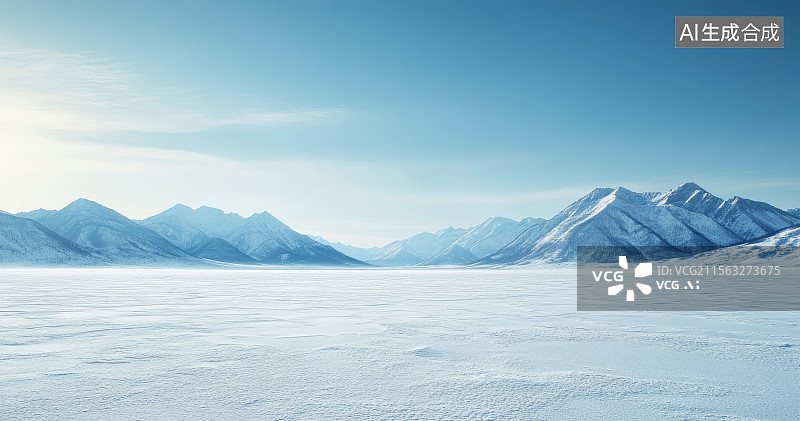 【AI数字艺术】广阔雪地与远处雪山景观图片素材