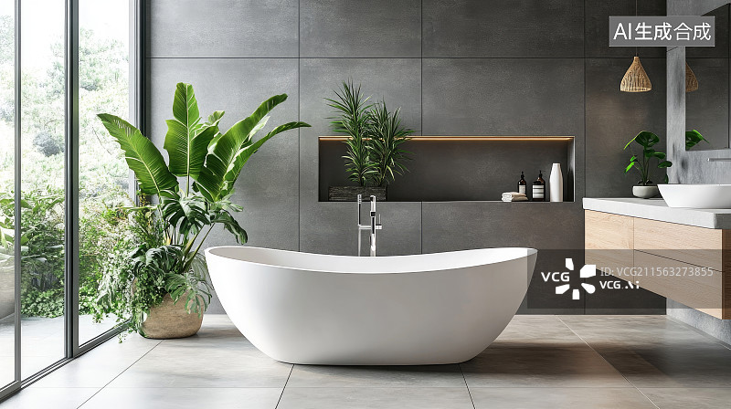 【AI数字艺术】现代简约风格浴室室内场景图片素材