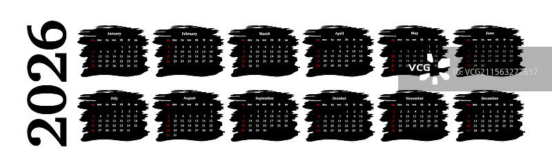 2026年日历，孤立在白色背景上图片素材