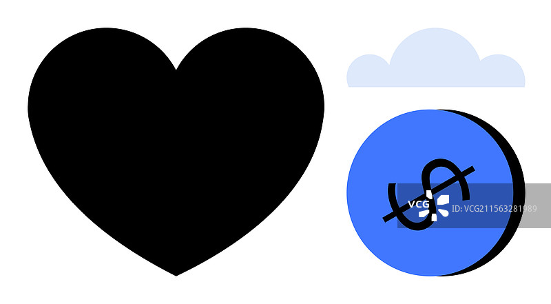 心形美元符号与云 - 抽象图片素材