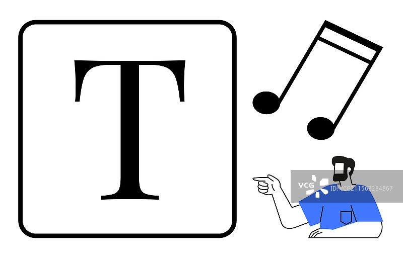 音乐符号图标与指向的男人图片素材