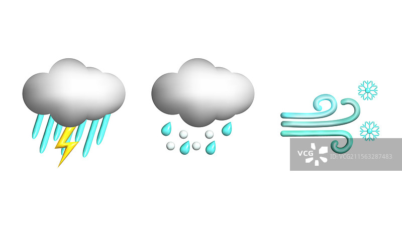 逼真的3D天气图标孤立套装图片素材