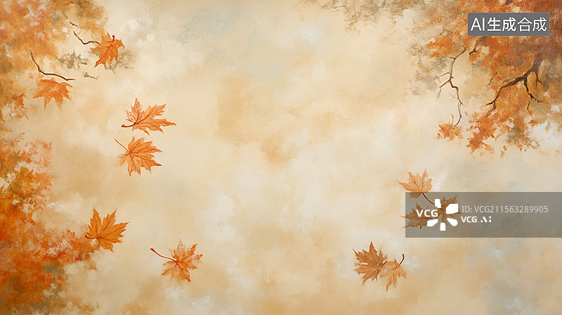 【AI数字艺术】秋天枫叶油画风景装饰背景海报插画图片素材