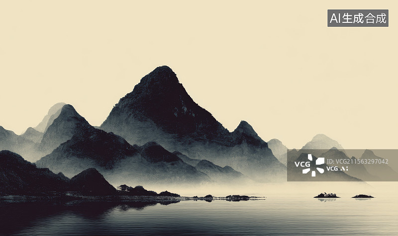 【AI数字艺术】朦胧山景图片素材