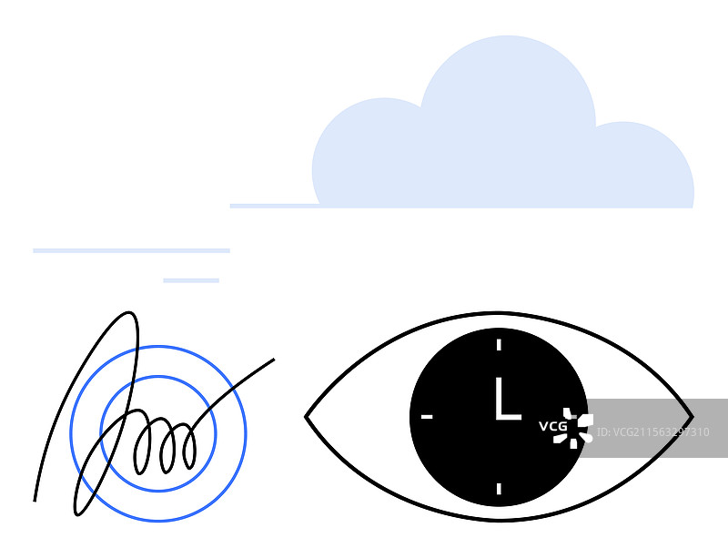 眼睛与时间符号、手签名和云彩图片素材
