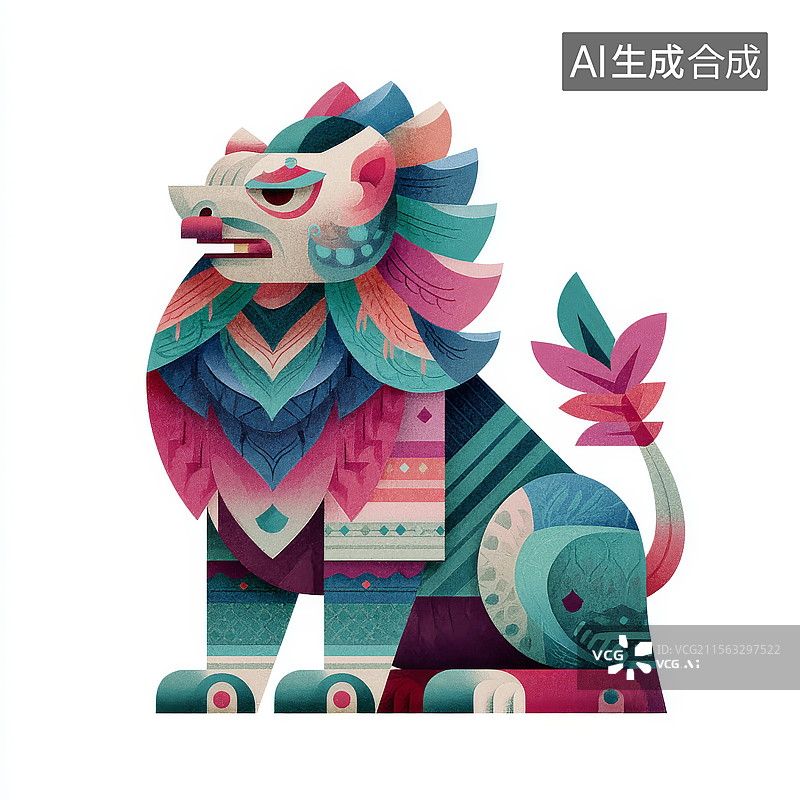 【AI数字艺术】色彩斑斓的装饰性狮子图片素材