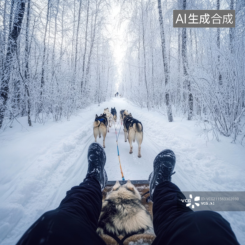 【AI数字艺术】雪地里的狗拉雪橇图片素材