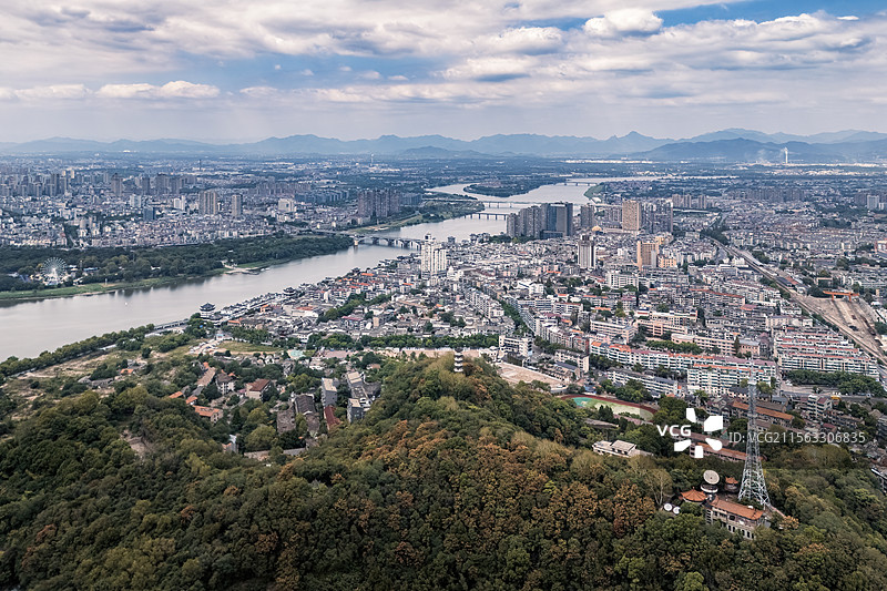 浙江金华兰溪城市高视角照片图片素材