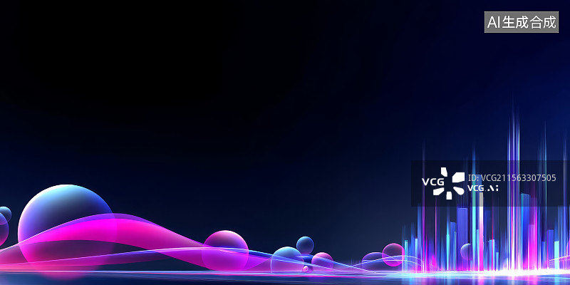 【AI数字艺术】一个充满未来感的城市景观，霓虹灯和抽象的线条图片素材