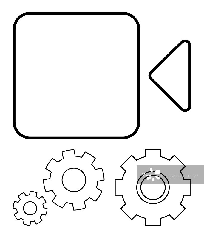 视频摄像机图标与齿轮，象征设置图片素材