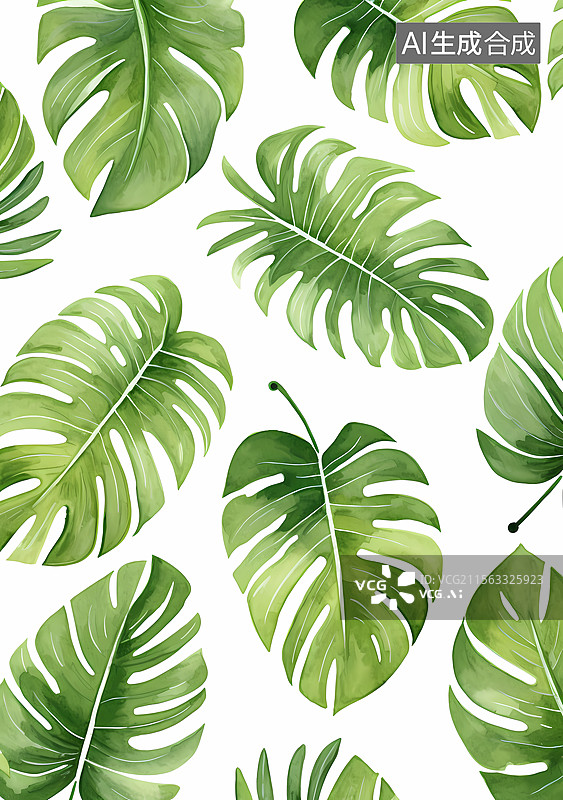 【AI数字艺术】热带蒙斯特拉叶图案背景图片素材