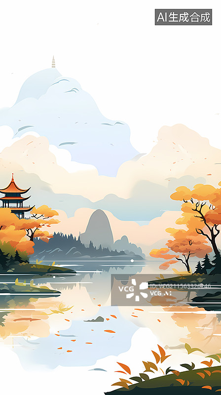 【AI数字艺术】秋日日式风景画图片素材