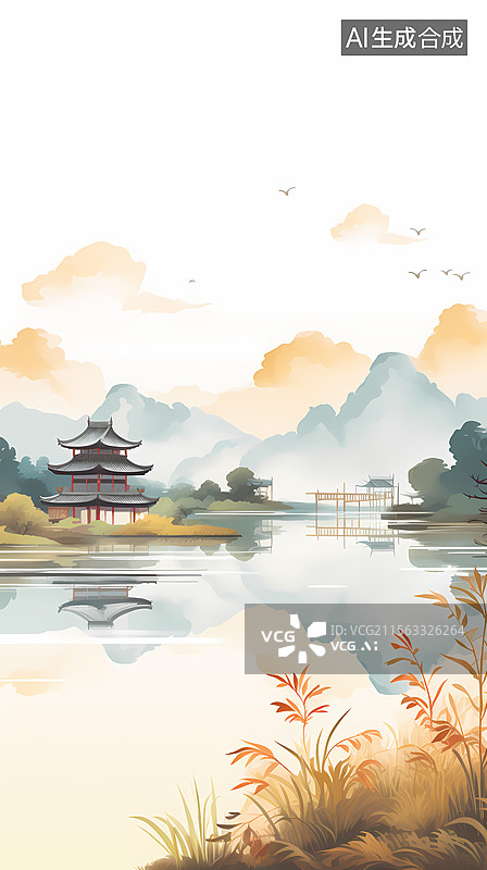 【AI数字艺术】秋日日式风景画图片素材