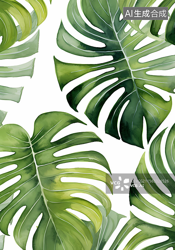 【AI数字艺术】热带蒙斯特拉叶图案背景图片素材