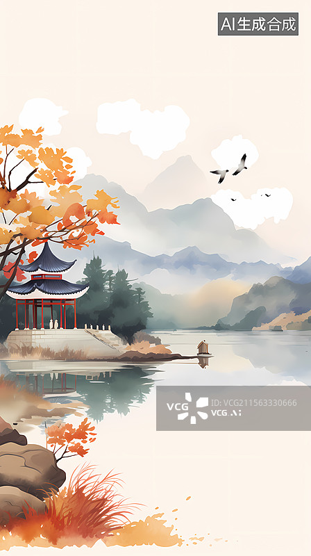 【AI数字艺术】秋日日式风景画图片素材