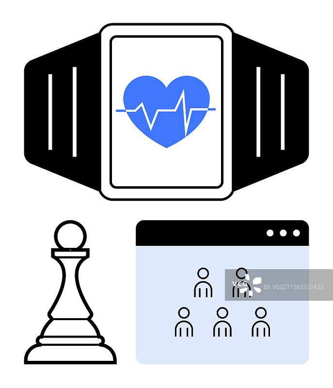 带心率显示的智能手表和棋子图片素材