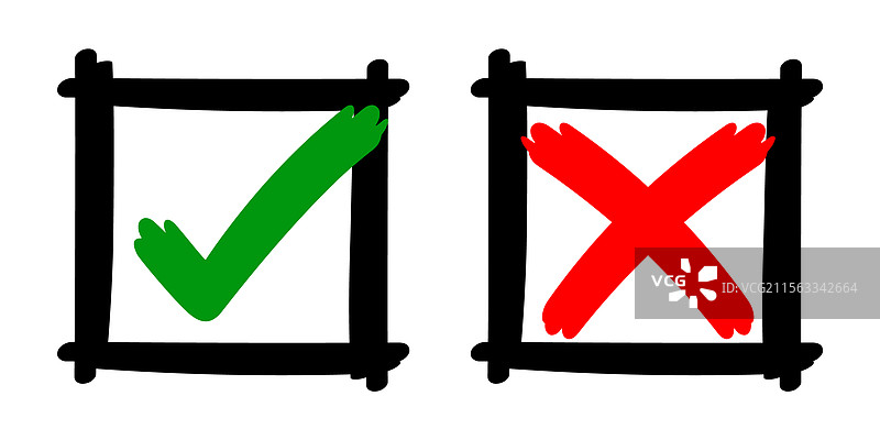 带条纹刷子的手做出的对或错的勾选标记图片素材