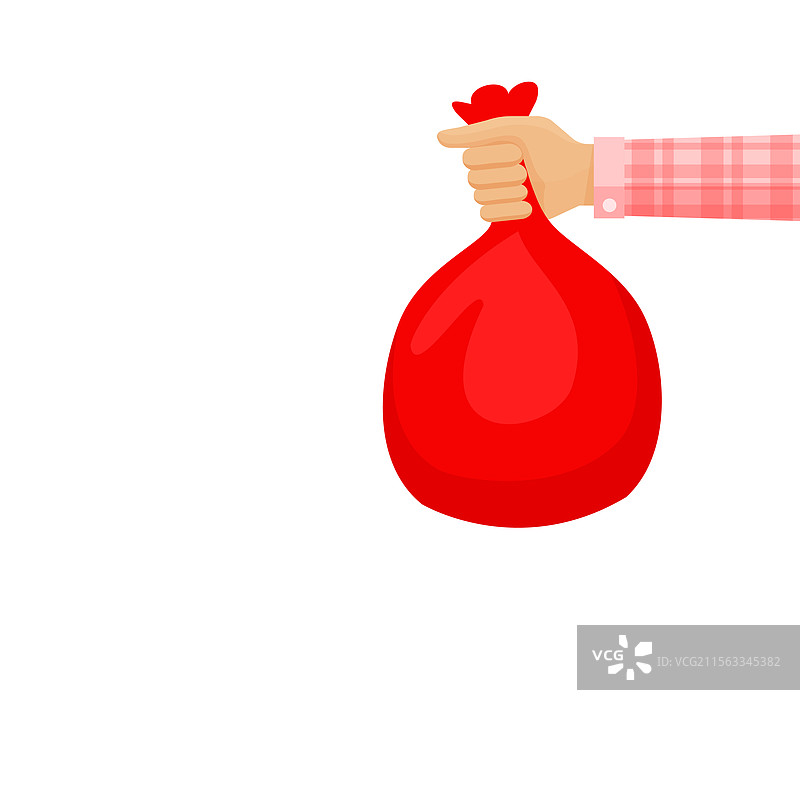 手中拿着红色垃圾袋，背景为白色图片素材