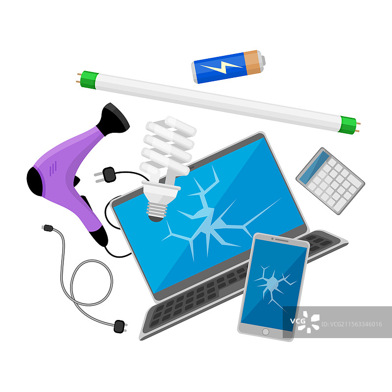 电子废物孤立在白色背景上图片素材