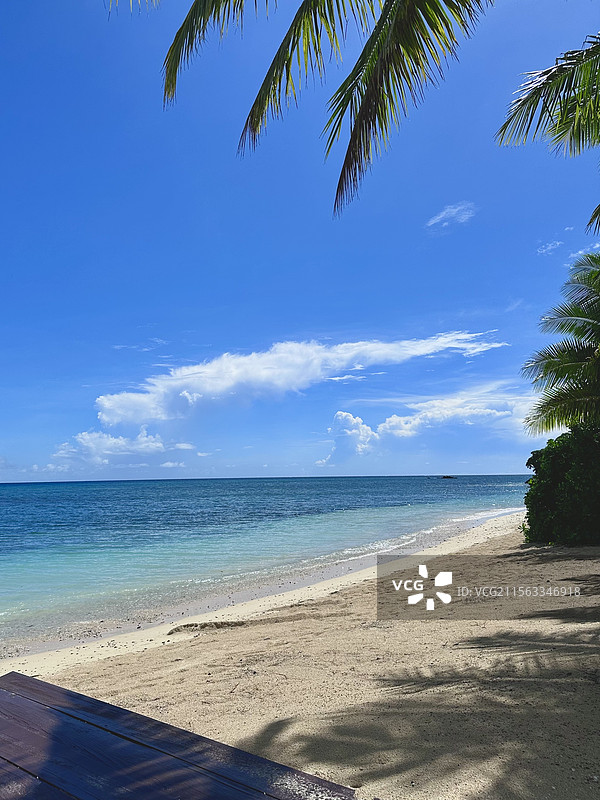 斐济劳卡拉私人岛COMO Laucala 蓝天白云大海沙滩椰子树图片素材