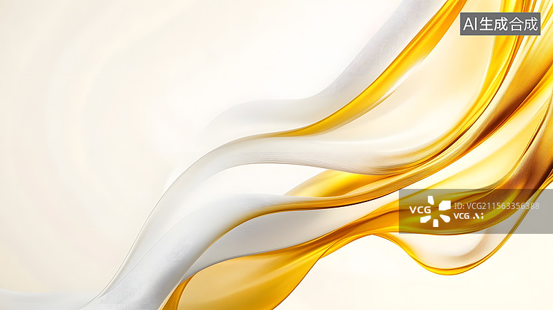 【AI数字艺术】浅奶油色背景上的金色波浪绸缎抽象极简设计 高档背景商务图片素材