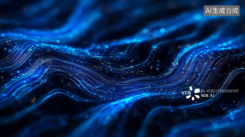 【AI数字艺术】蓝色波浪形光轨图片素材