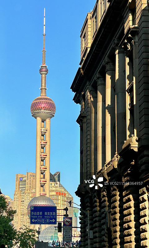 从外滩的小路上看东方明珠图片素材
