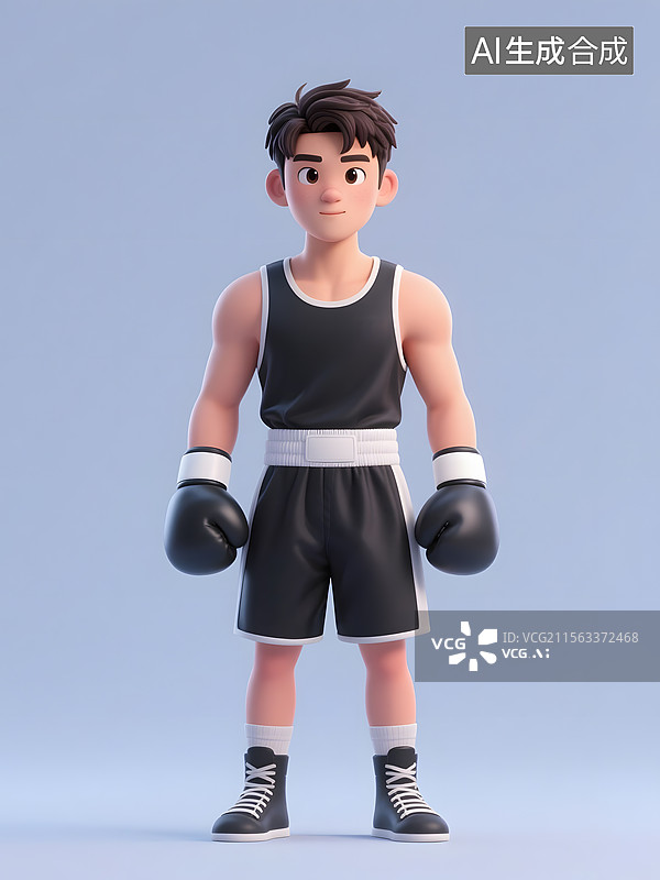 【AI数字艺术】拳击运动拳击手3D卡通形象纯色背景图片素材