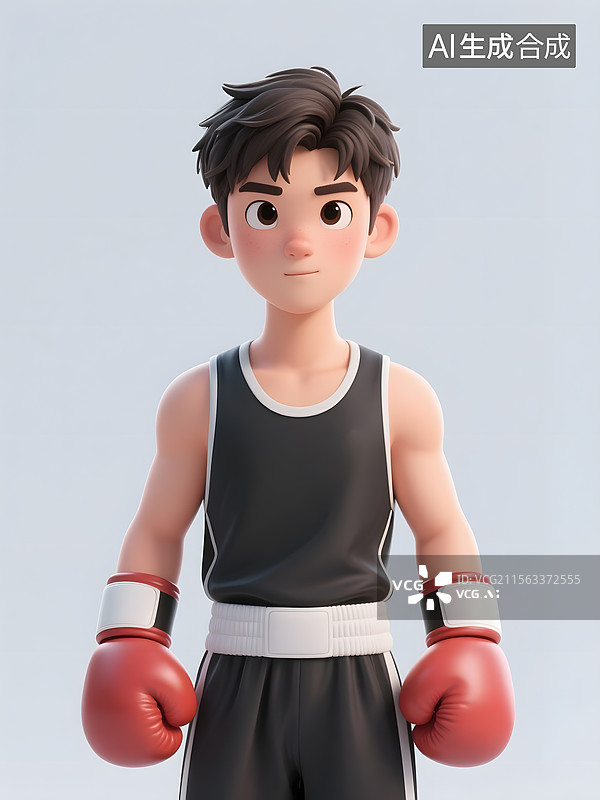 【AI数字艺术】拳击运动拳击手3D卡通形象纯色背景图片素材