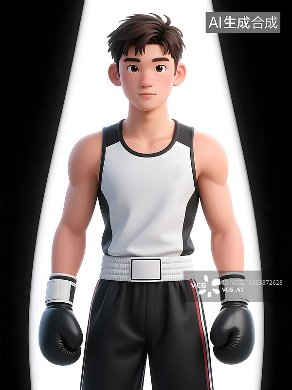 【AI数字艺术】拳击运动拳击手3D卡通形象纯色背景图片素材