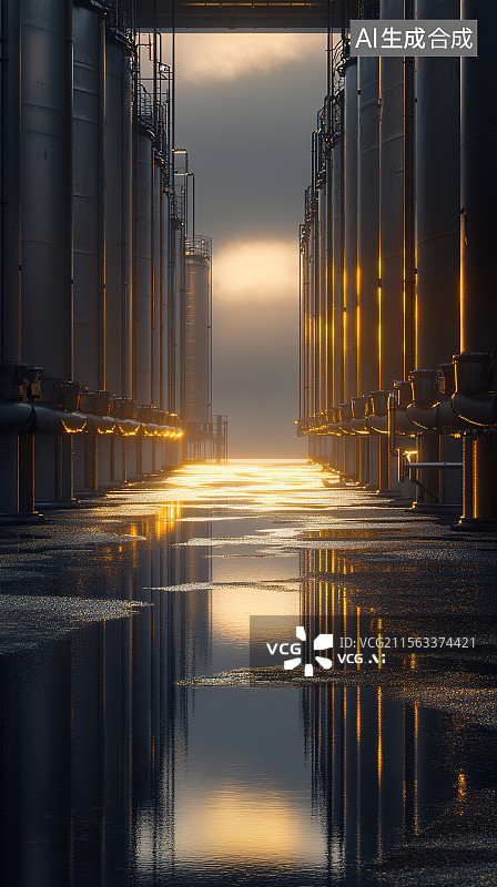 【AI数字艺术】石油炼油厂的石油蒸馏塔输油管等炼油设备图片素材